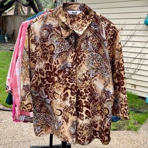 Leopard print & paisley blouse, 3/4-length sleeves